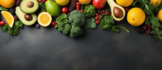 Healthy eating concept with fresh produce on grey background