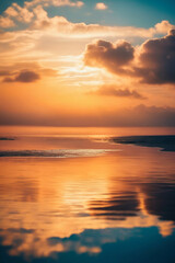 Obraz premium Beautiful sunset over the sea with clouds reflected in the water.