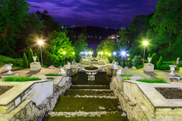 City fountain. Background with selective focus and copy space