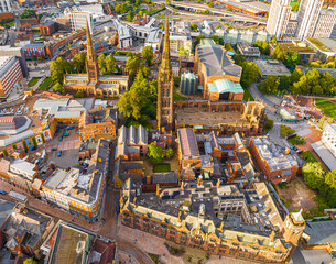 Aerial view of Coventry, a city in central England known for the medieval Coventry Cathedral and statue of lady Godiva - obrazy, fototapety, plakaty