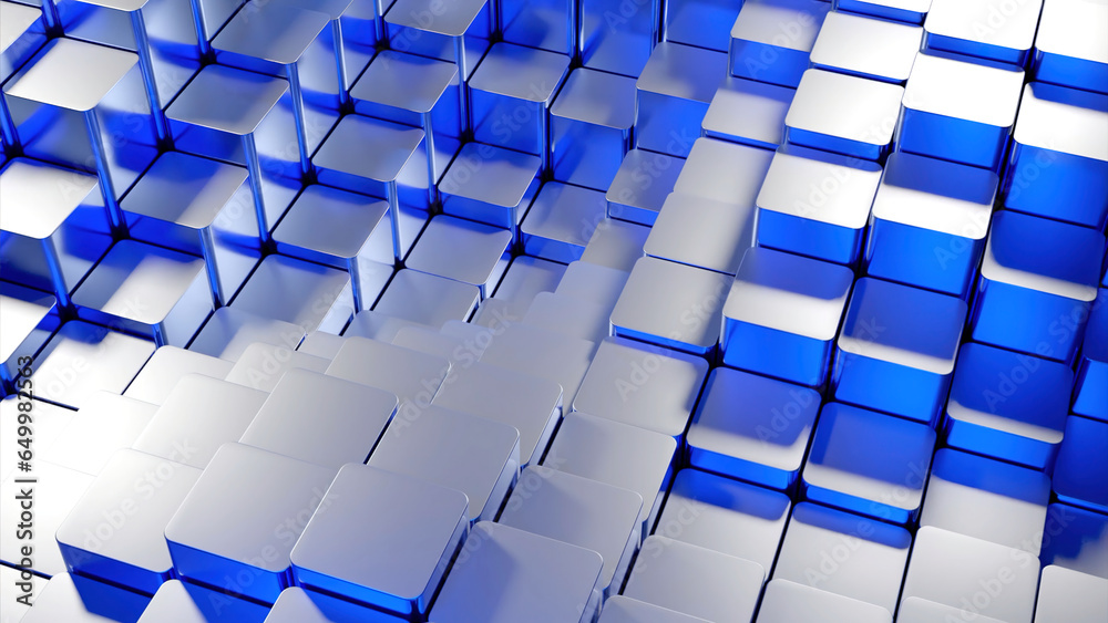 Poster abstract surface of moving cubes. design. 3d texture with randomly moving up and down cubes.