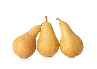 Ripe pears on white background