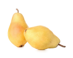 Ripe pears on white background