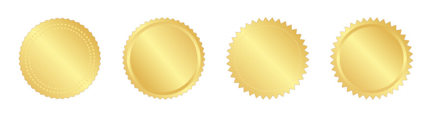Set of gold seals. Decoration, badge, label, stamp, certificate. Vector illustration
