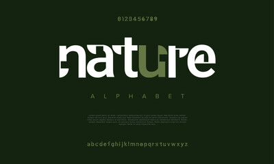 Fototapeta premium Nature creative modern urban alphabet font. Digital abstract moslem, futuristic, fashion, sport, minimal technology typography. Simple numeric vector illustration
