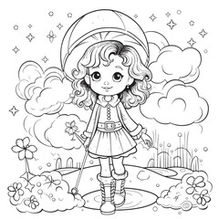 Kids coloring page  , black and white coloring page for kids and adults , line art, simple cartoon style, happy cute and funny