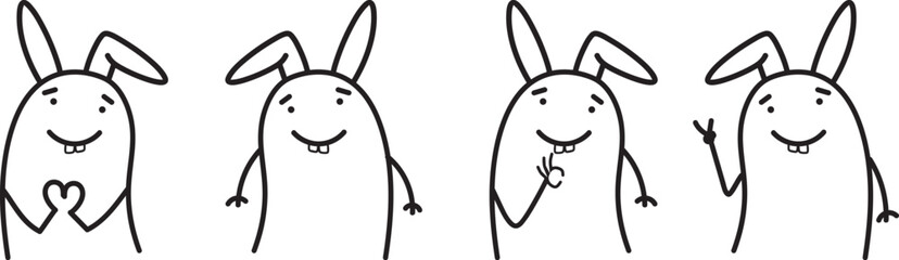 Thumb man.  Easter. Easter bunny costume, with big and funny ears.  Charcter emotional. New set of characters in the style of meme flork. - obrazy, fototapety, plakaty