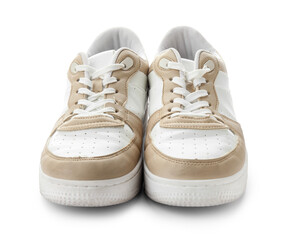 Stylish sneakers on white background
