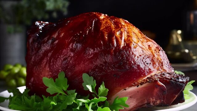 maple-glazed ham with a crispy caramelized crust, generativ ai