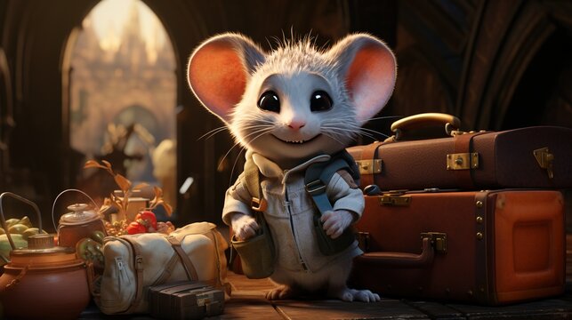 doormouse silly traveler, digital art illustration, Generative AI