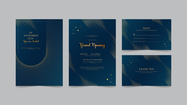 Set of opening invitation flyer template with vertical and horizontal size, luxury grand opening card with premium cover design, vector illustration eps 10