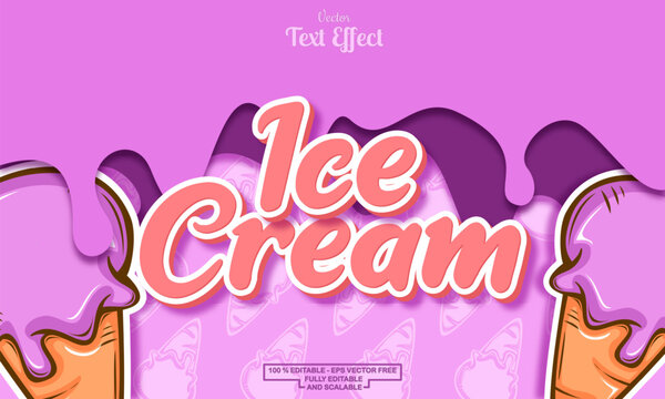 Cute editable text effect on melting background with seamless purple ice cream hand drawn pattern