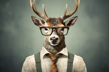 Foto auf Acrylglas cute deer animal with glasses © Salawati
