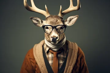 Foto auf Acrylglas cute deer animal with glasses © Salawati