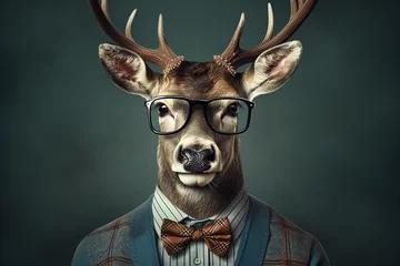 Poster Im Rahmen cute deer animal with glasses © Salawati