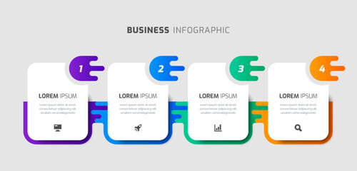 Vector Infographic Business with Rounded Rectangle Label, Icon and 4 Numbers for Presentation