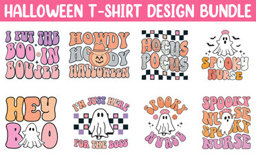 Cute Halloween t shirt vector bundle, Halloween T Shirt Design set, Happy Halloween T shirt vector collection, Trendy Halloween T Shirts illustration