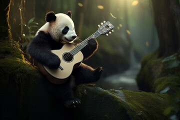 cool panda animal playing guitar