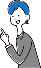 指を指すアジア人女性会社員のイラスト素材