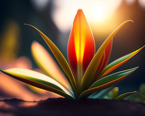 An isolated strelitzia plant with tall green leaves in full view and centered with soft lighting, strong contrast, ultra realistic