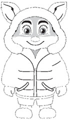 Obraz premium Winter Coat-Wearing Fox Cartoon Character Outline