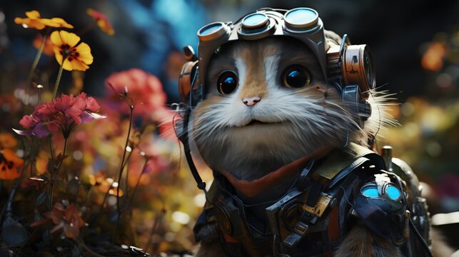 lemming witty techno mystic, digital art illustration, Generative AI