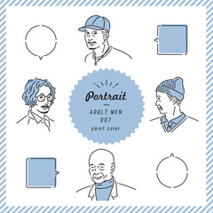 高齢男性の線画表情セット（カラー）