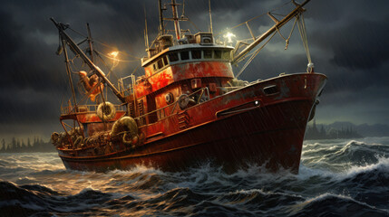 Obraz premium Shrimp Boat at cold Sea