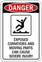 Conveyor warning sign and labels exposed conveyors and moving parts can cause severe injury