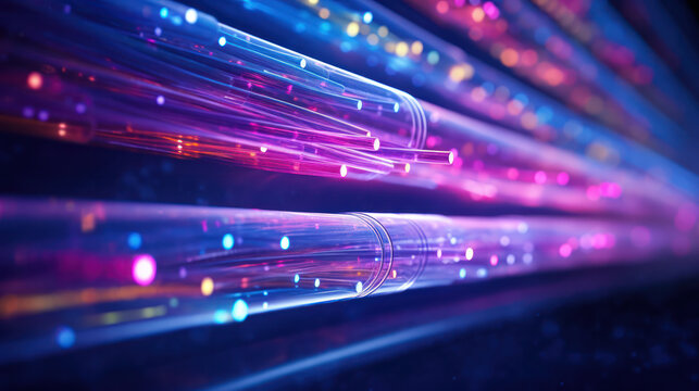 Fiber optics network cable on technology background
