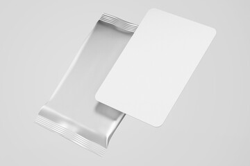 2,5 x 3,5 inch size blank trading card collectible game set with shiny foil plastic booster pack mockup isolated 3d rendering illustration