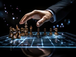 Faceless businessman plays chess. Strategy for success and victory. AI