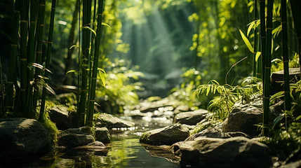 Fotobehang green bamboo forest © Moribuz Studio