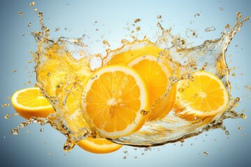 Splash effect of lemon, high speed photography, on plain white background. Generative AI.