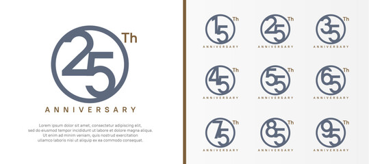 set of anniversary logo gray color number in circle and brown text on white background for celebration