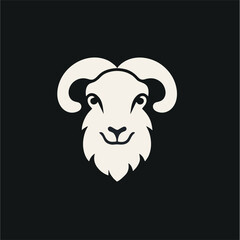 Sheep animal head logo line art illustration design, on a black background