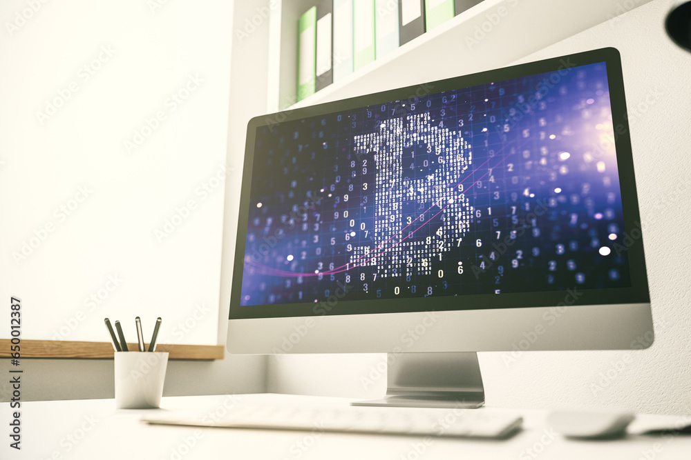 Aufkleber creative bitcoin concept on modern computer monitor. 3d rendering