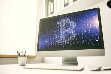 Creative Bitcoin concept on modern computer monitor. 3D Rendering