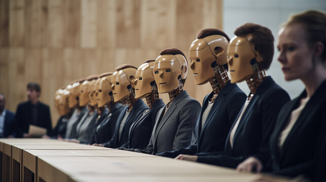 AI Robots Outnumber Human Corporate Employees in a Boardroom Meeting