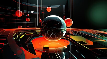 Futuristic football video game cover from the 90s, showcasing advanced tech arenas and neon-clad players, merging past and future sports. Generative AI.