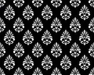 Foto auf Glas Floral pattern. Vintage wallpaper in the Baroque style. Seamless vector background. White and black ornament for fabric, wallpaper, packaging. Ornate Damask flower ornament © ELENA