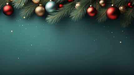 Christmas background with Christmas tree and balls, blank space for text
