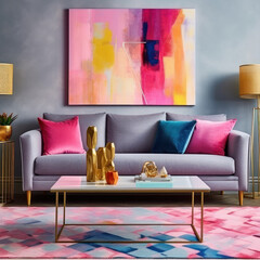  Chic contemporary living room vibrant pink sofa
