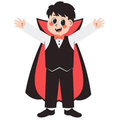Young Boy in Vampire Halloween Costume Illustration