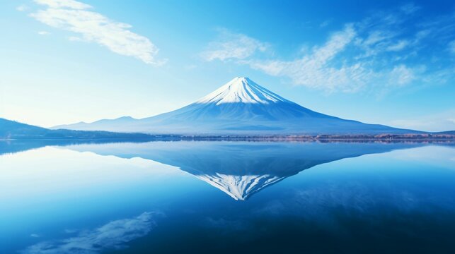 山と湖、湖畔と高い山の日本的な自然風景