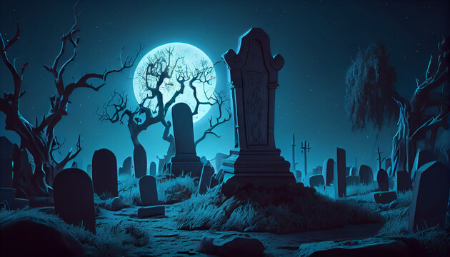 Halloween background with in a spooky Graveyard at night and in the underwater deep ocean background, Ai generated image