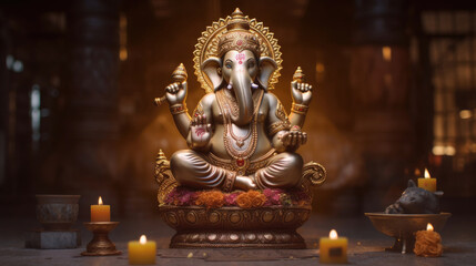 Ganesh jayanti lord ganesha on a brightly lit background. Generative Ai - obrazy, fototapety, plakaty