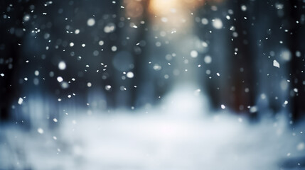 Naklejka premium Beautiful winter snowy blurred defocused background, copy space