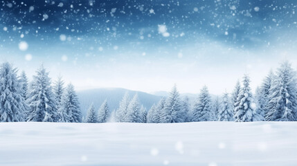 Beautiful winter snowy blurred defocused background, copy space