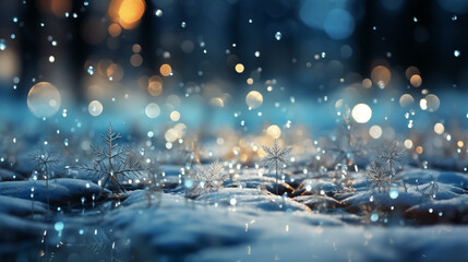 Beautiful winter snowy blurred defocused background, copy space - obrazy, fototapety, plakaty